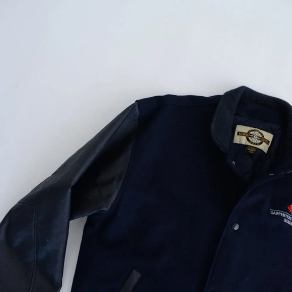VTG North End Navy & Black Carpenters Logo Wool And Leather Varsity Bomber Coat - Picture 12 of 12